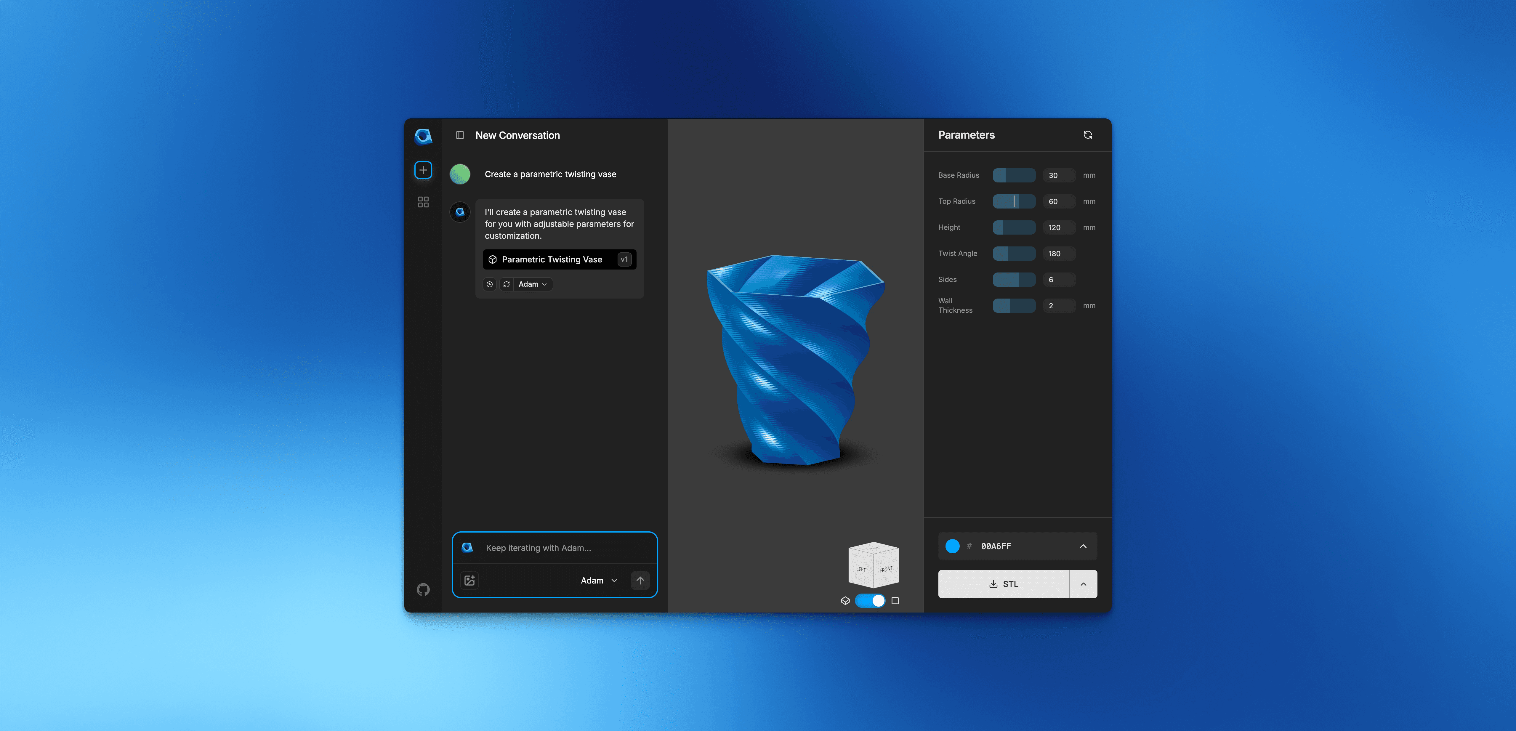 Zavapa CAD open source text-to-CAD editor interface.